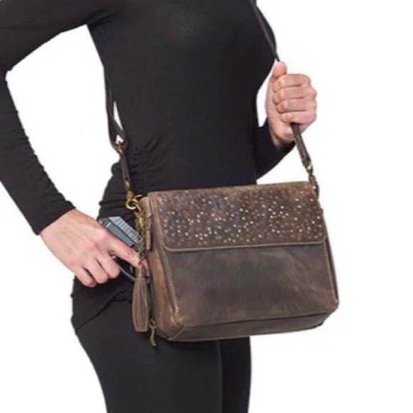 Studded Brown Leather Shoulder Bag - Picture 12 of 14